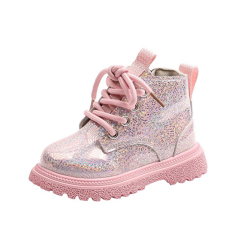 New autumn fashion children's short boots for toddlers and young children, Korean style shiny versatile soft-soled girls' Martin boots