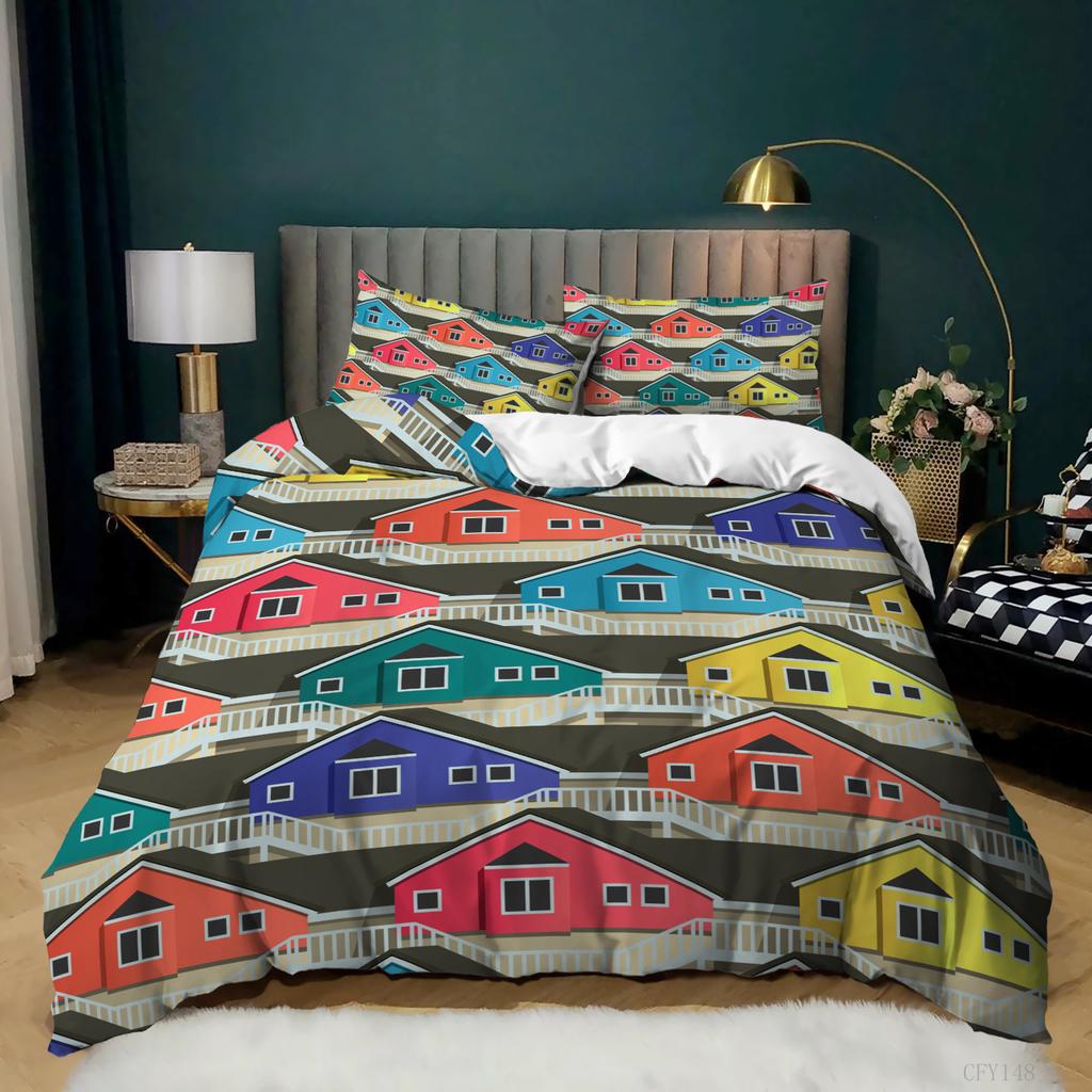 3D Quilt Cover Art Color House Three-Piece Wish