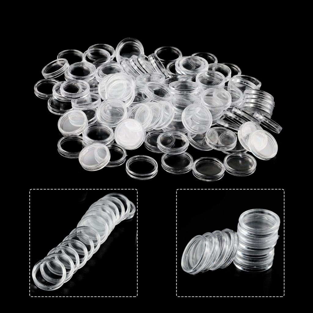 Round Coin Holders Clear Reusable Protect 100pcs Display Set Capsules Case