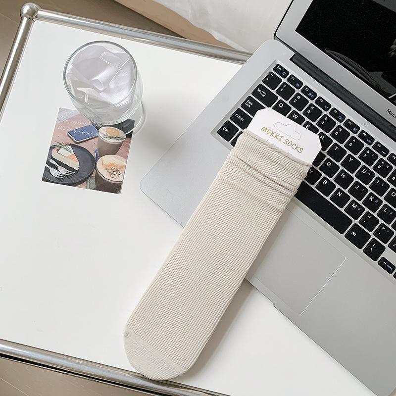 Women's Summer Thin Pure Color Ice Silk Breathable Long Tube Pile Socks