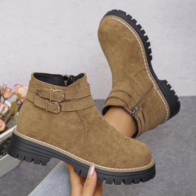Damen klobige Absatz Stiefeletten mit seitlichem Reißverschluss klobiger Absatz dicke Sohle Retro Mode Schuhe Herbststiefel für Damen Botas Invierno Mujer