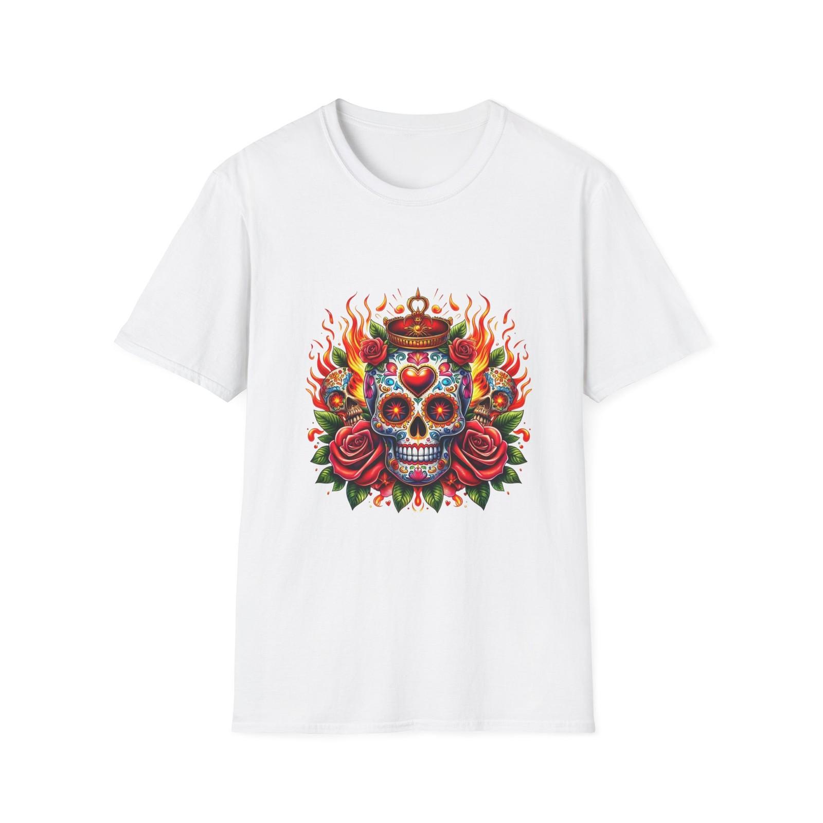 Colorful Skull and Roses T-Shirt, Day of the Dead Tee, Edgy Graphic Shirt S