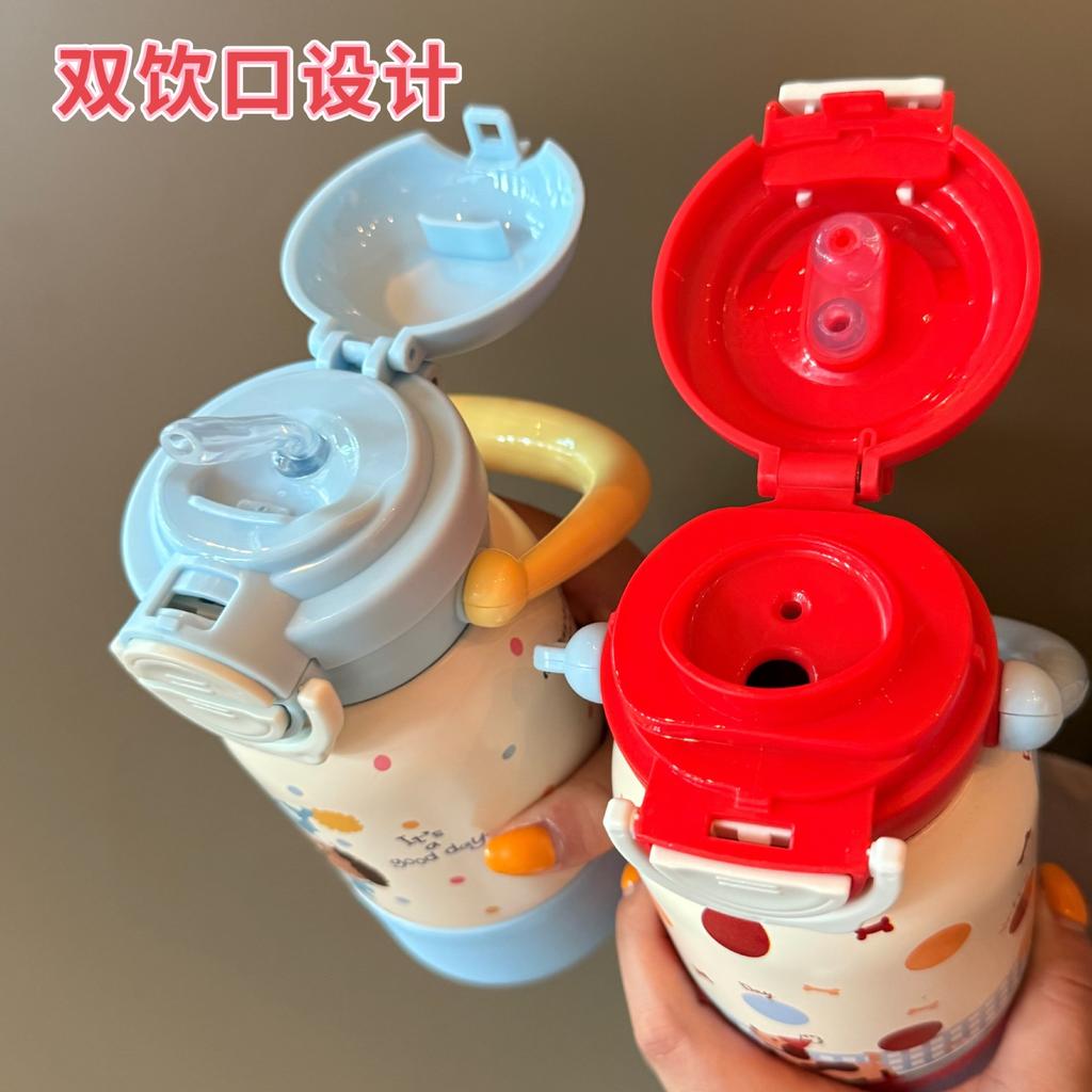 Water Bottleins Wind High Value Three Drinks Carrying Pot Thermos Cup Straw Cup Cartoon Children with Handle Cute Water Cup
