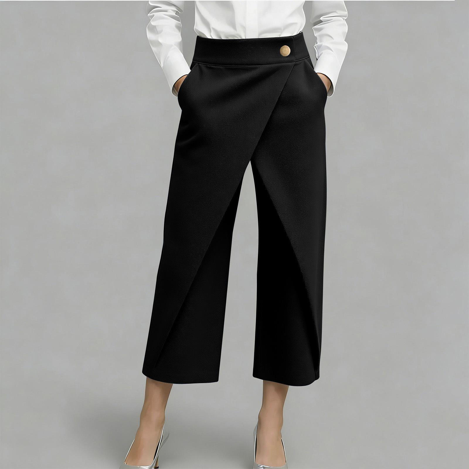 Women S Casual Loose Fit Cropped Suit Pants S