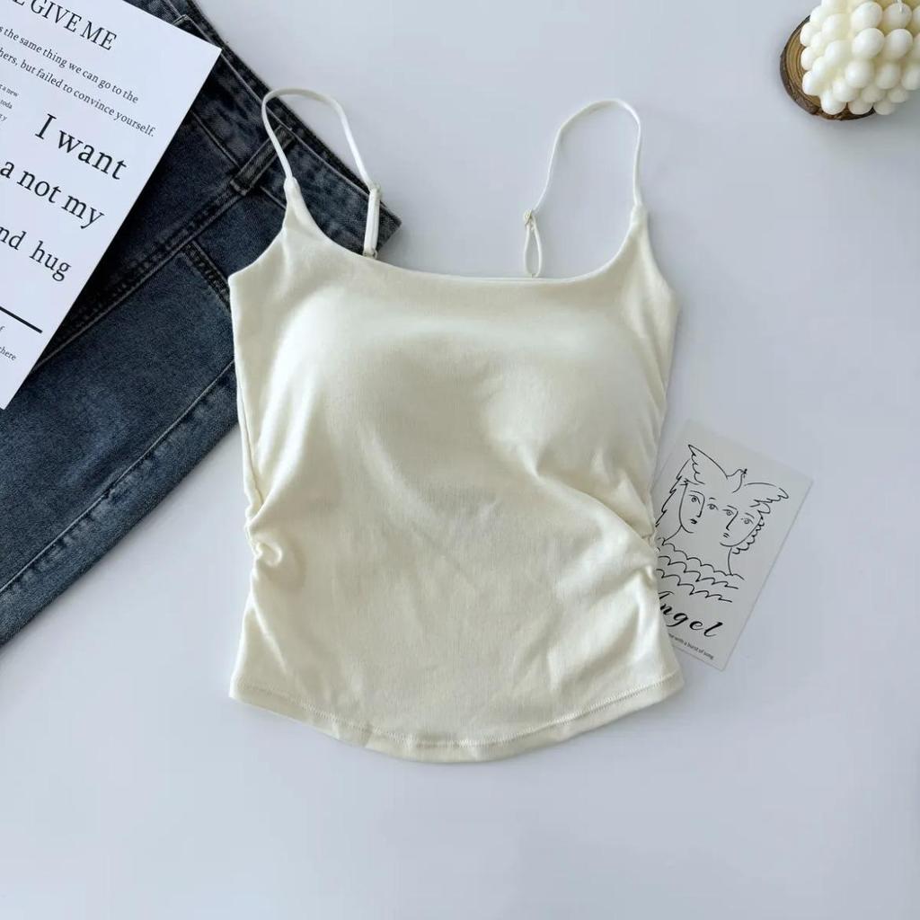 Stilvolles süß-würziges plissiertes Camisole-Westchen mit integrierten Cups für Damen - Vielseitige Innen- & Außenbekleidung mit elegantem Rückendesign