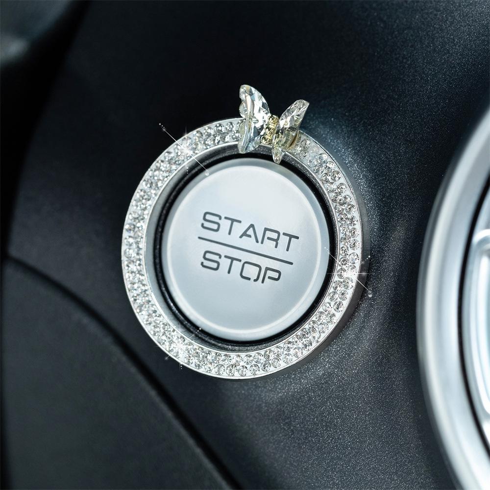5PCS Bling Car Tire Valve Cap Clay ABS Diamond Crown Auto Wheel Caps And Rhinestone One Click Start Button Engine Decoration