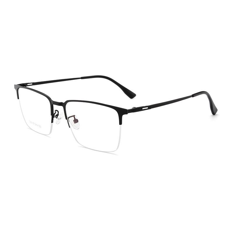 Men s Half-rim Pure Titanium Myopia Glasses with Anti-blue Light Lenses