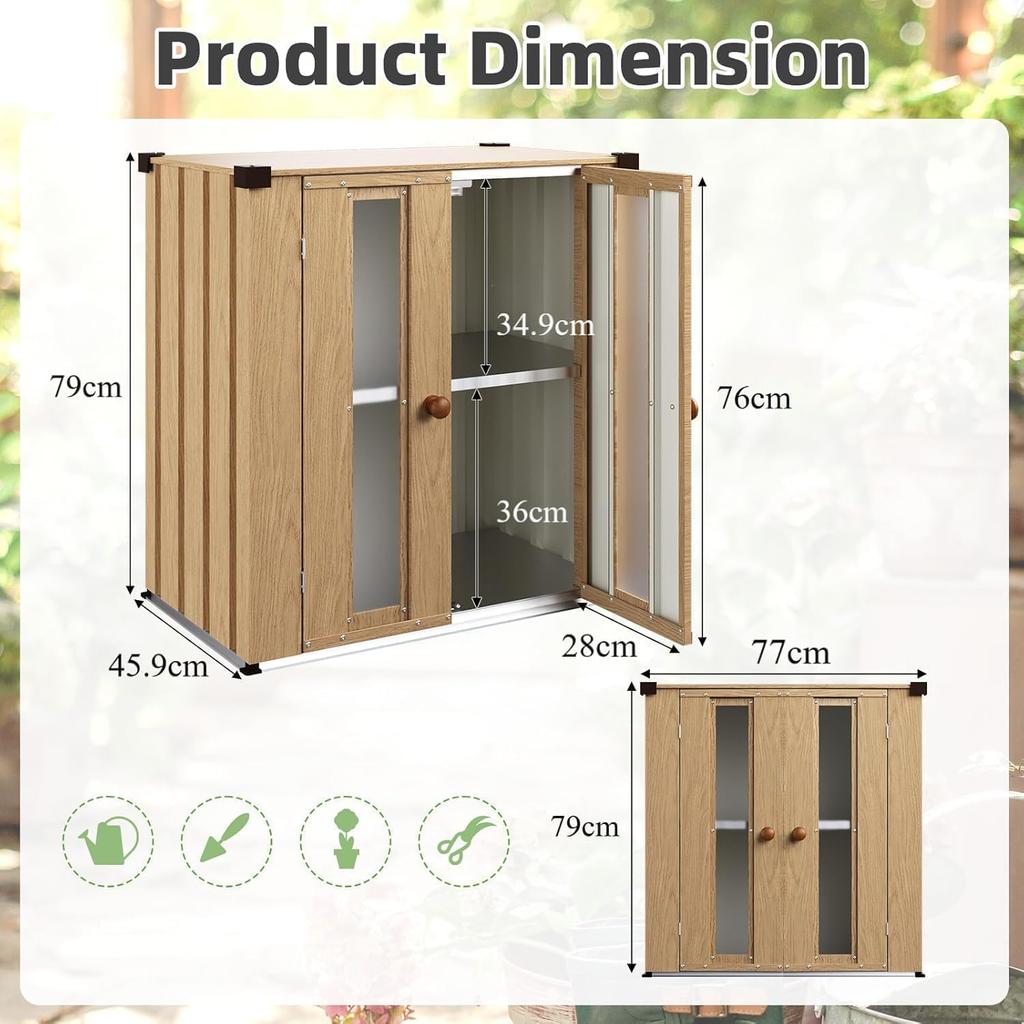 YODOLLA Outdoor Metal Vertical Storage Cabinet, Waterproof Small Tool Cupboard for Backyard Garden - Wooden