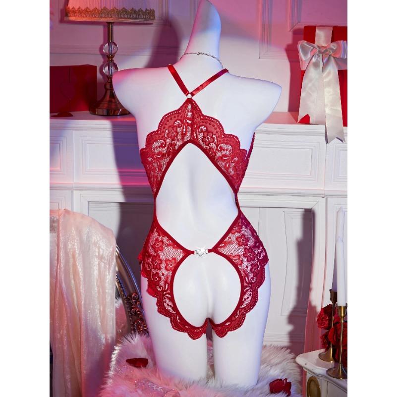 Sexy Crotchless Lingerie Women Lace Hollow Bra Set Transparent Deep V Open Bra Sexy Underwear Sets Valentine's Erotic Costumes