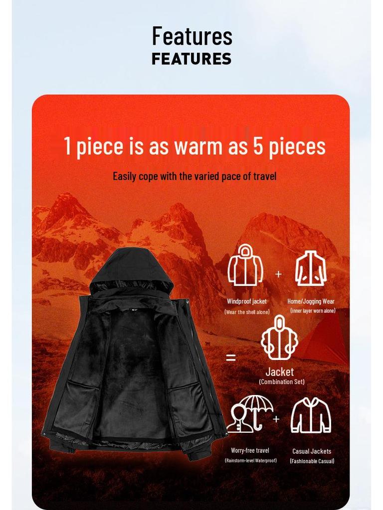 Unisex Outdoor 3-in-1 Tech Mountaineering Suit: Waterproof, Windproof, Temperature-Regulating, Fashionable, Wear-Resistant, Scratch-Resistant.