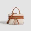 Kompakte boxförmige Umhängetasche mit Canvas-Lederdetails, Handtasche mit Doppelreißverschluss für Kosmetika, Schultertasche für den täglichen Weg