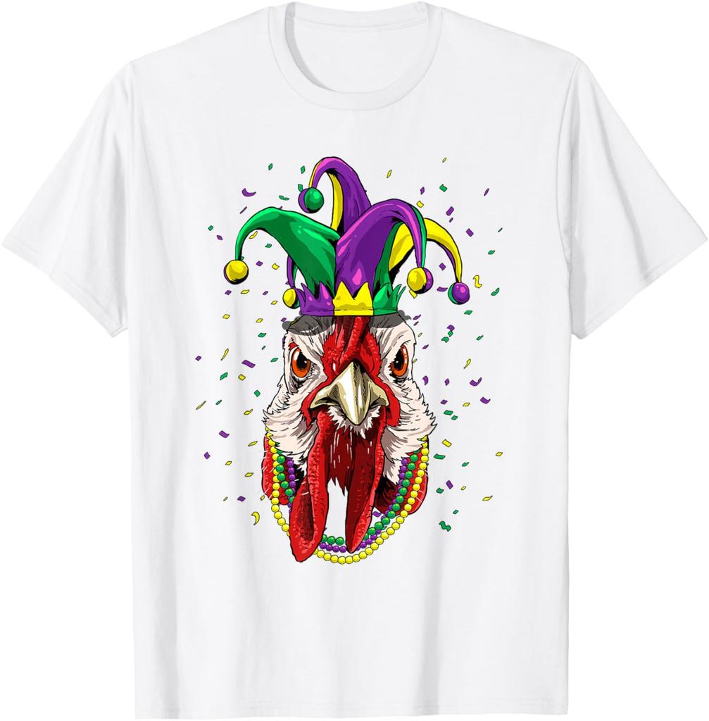 Turkey Mardi Gras  T-Shirt Chicken Animal Lover Graphic Tee Men Casual Cotton