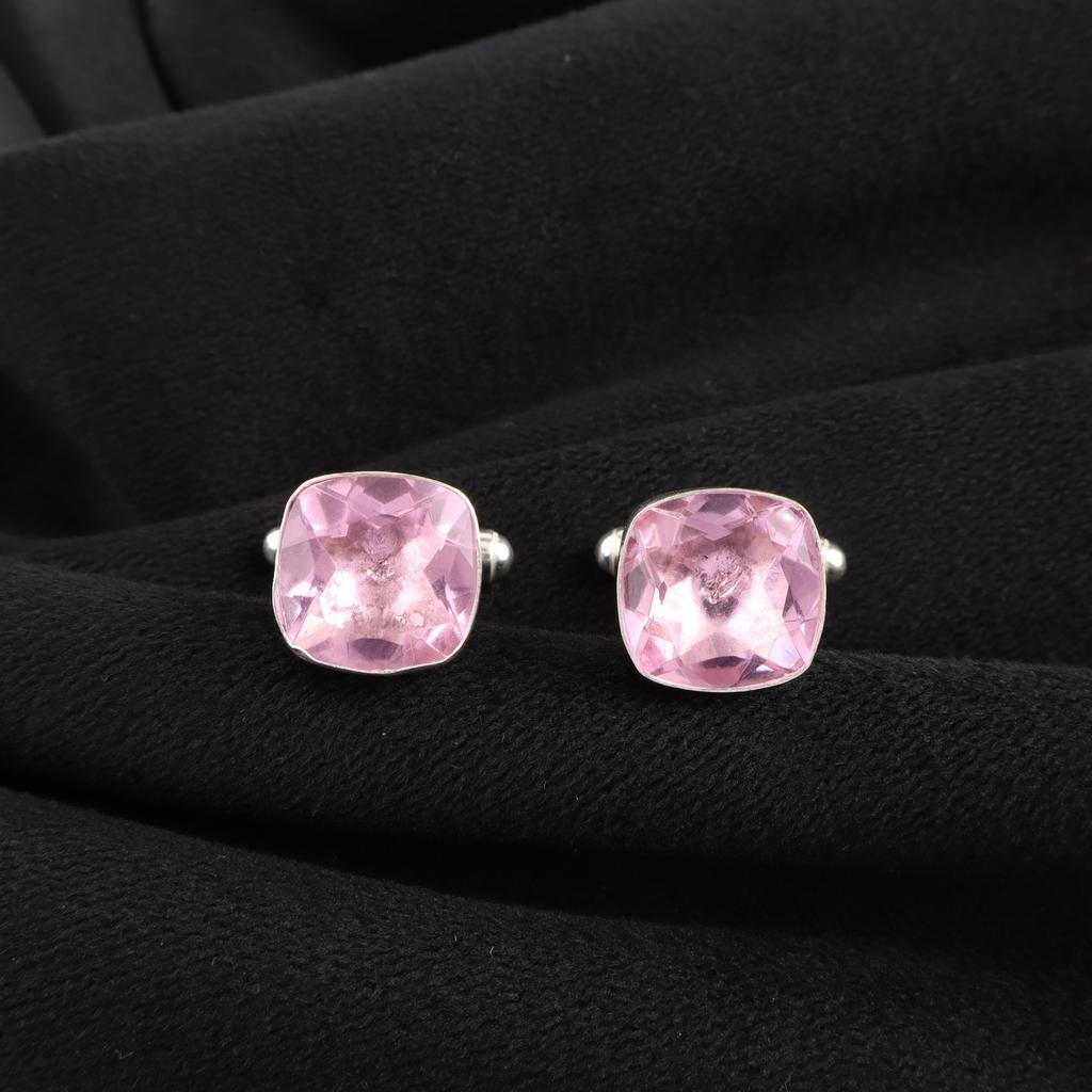 Pink Morganite Gemstone Silver Cufflink, Cushion Cut Handmade 925 Silver Cufflink, Bohemian Jewelry, Christmas Gifts CL-9-1