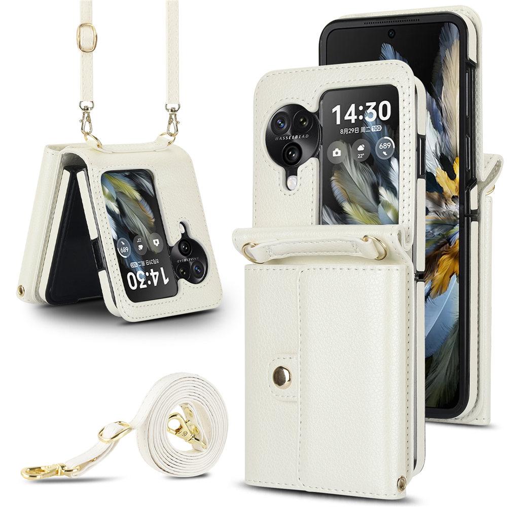 Luxus Crossbody Kartensteckplatz Geldbörse Lederhülle Für OPPO Find N3 Flip N2 Flip Langes Lanyard Riemen Hülle Coque