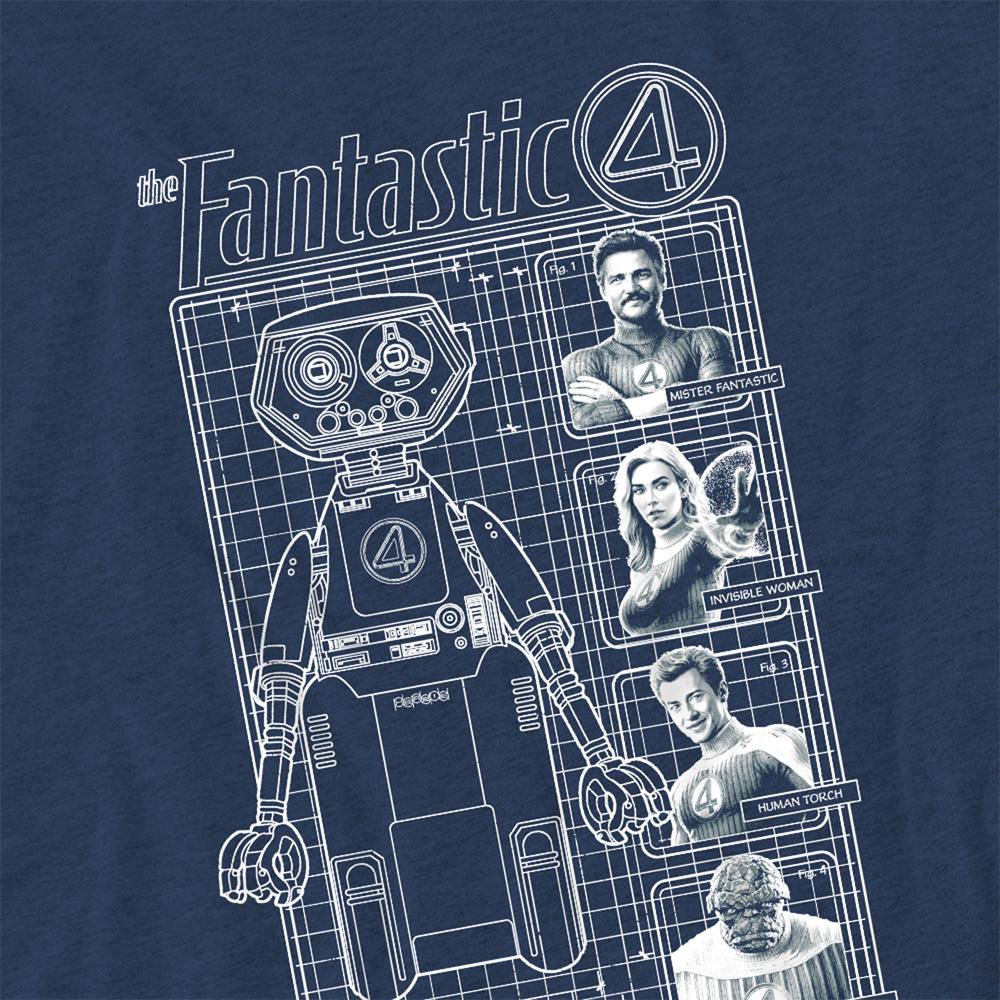 Fantastic Four Unisex Adult First Family And Herbie Blueprint Heather T-Shirt