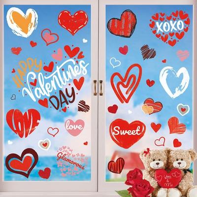 6 Sheets Creative Heart Valentine'S Day Window Stick Double-Sided PVC Window Decals Window Decorations Wedding