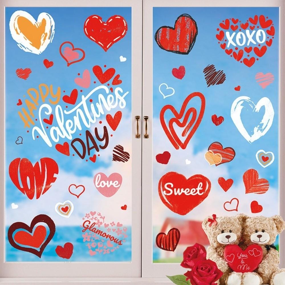6 Sheets Creative Heart Valentine'S Day Window Stick Double-Sided PVC Window Decals Window Decorations Wedding