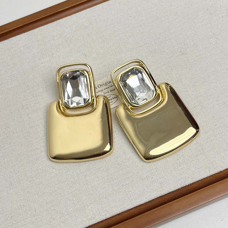 

Vintage Metal Geometric Square Crystal Earrings For Women Girls Exaggerated Gold Color Big Chunky Earrings Zircon Accessories