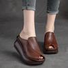 Fashion 7CM Wedges Heel Slippers Women Summer Slip On Fish Mouth Cow Genuine Leather Slippers Height Increasing Platform Casual Slides