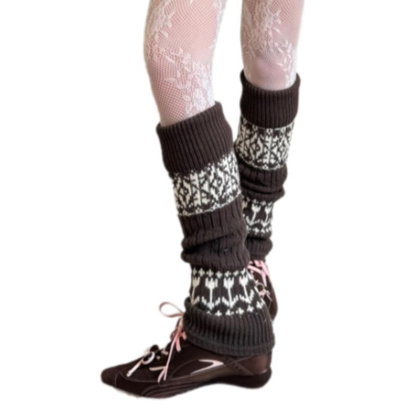Sweet Christmas Leg Warmers Knitted Leg Sleeves Harajuku Long Leg Socks Winter Warm Boot Cuffs Toppers for Womens Girls