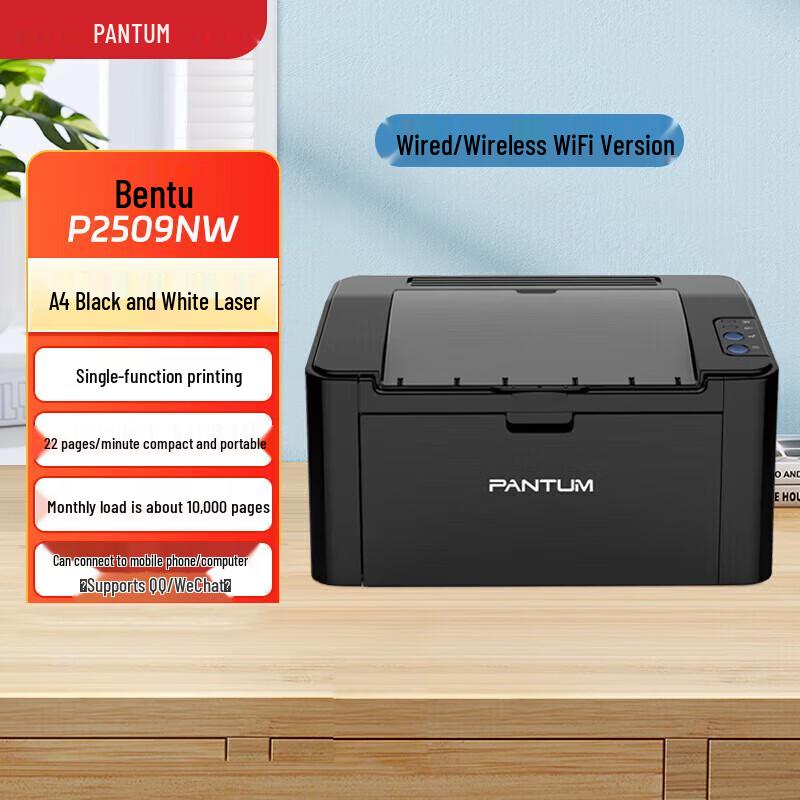 PANTUM P2509NW Black and White Laser Printer CN plug (adapter included)