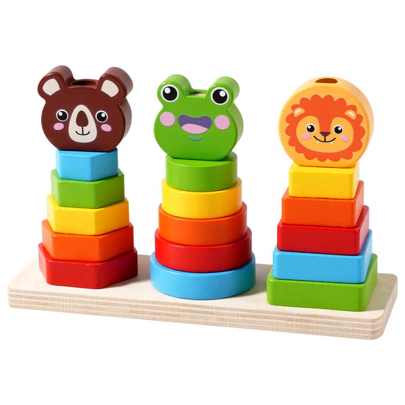 Wooden Animal Stacking Tower - Educational Shape Recognition Toy for Toddlers