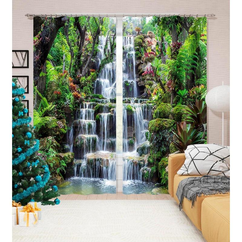Bäume, kleine Brücken und fließende Wasservorhänge für Wohnzimmer, Schlafzimmer, einfache, moderne Schattierungsvorhänge, Heimfenster, individuell gestaltet