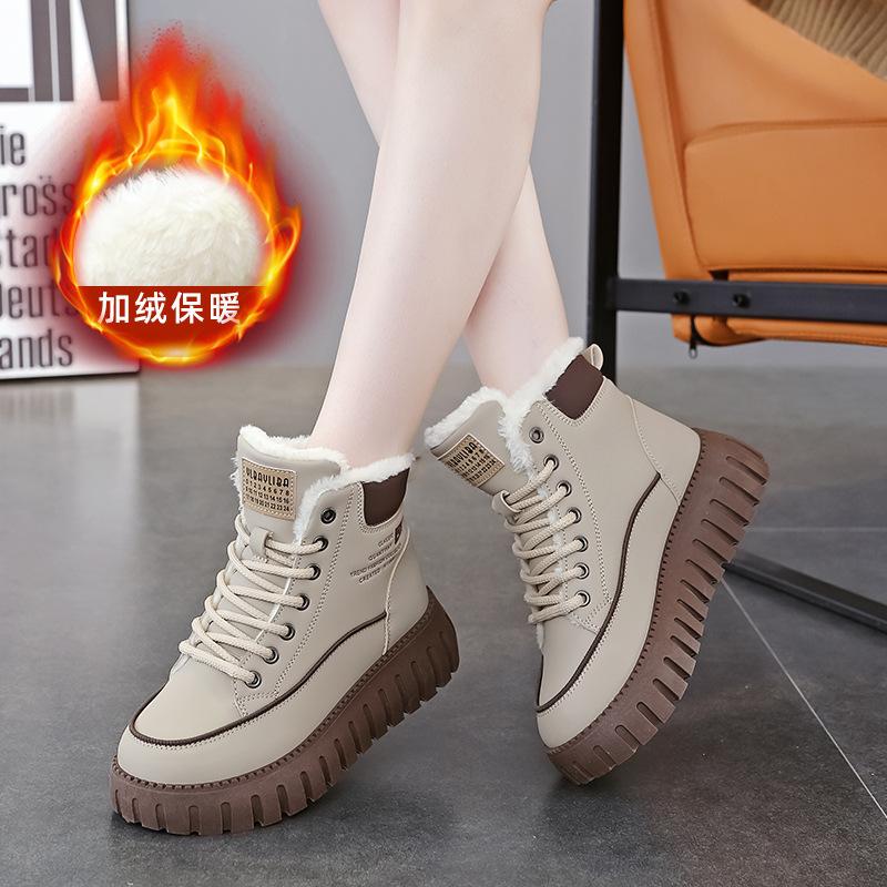 ins trendy velvet Martin boots for women 2025 winter new casual platform student warm high-top cotton shoes for women 2816