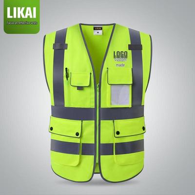 LIKAI Reflective Safety Vest with Multi-Pockets for Construction and Traffic Management