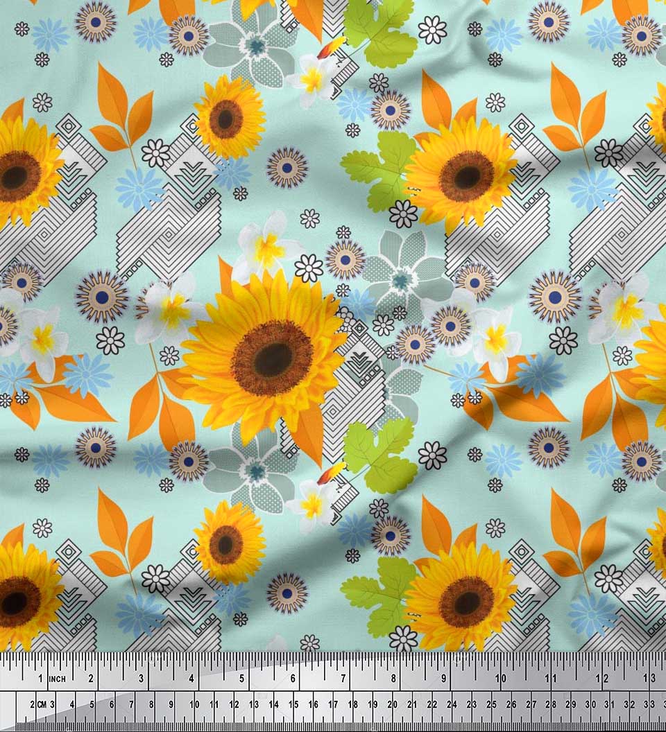 

Тканина Soimoi Japan Crepe Satin Leaves & Sunflower Floral Printed Тканина 1 метр 42 дюйма 42 Inch Wide - Poly Crepe зелений