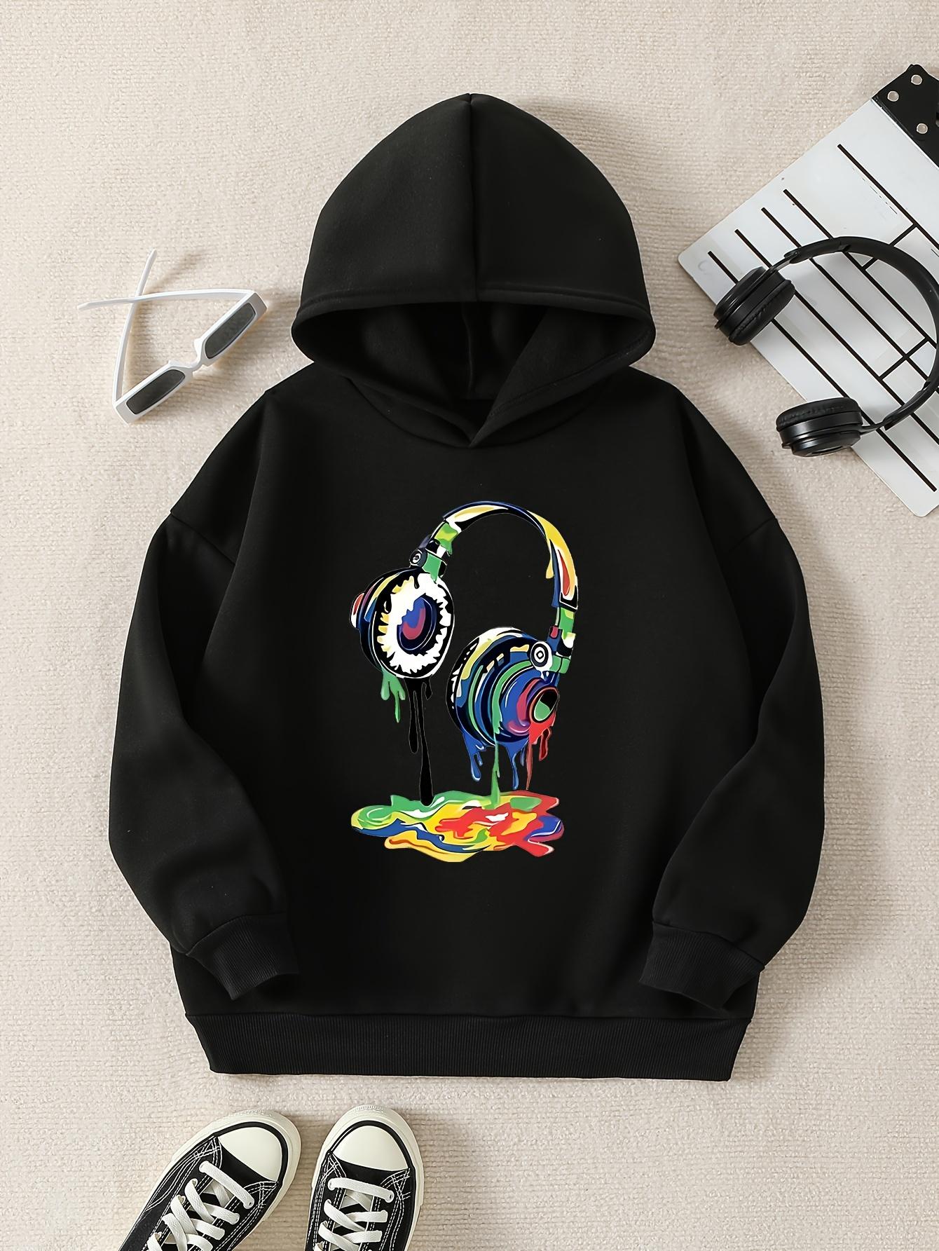 

Boy Hooded Sweatshirt Casual Random Print Long Sleeve Loose Fit Youth Sports Outdoor Wear for Teens Perfect for Autumn Winter 3XL
