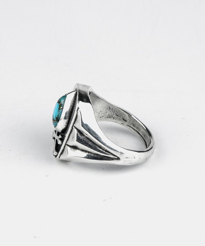 Sheen666 Teardrop Turquoise Crossbone Silver Ring (Type A)
