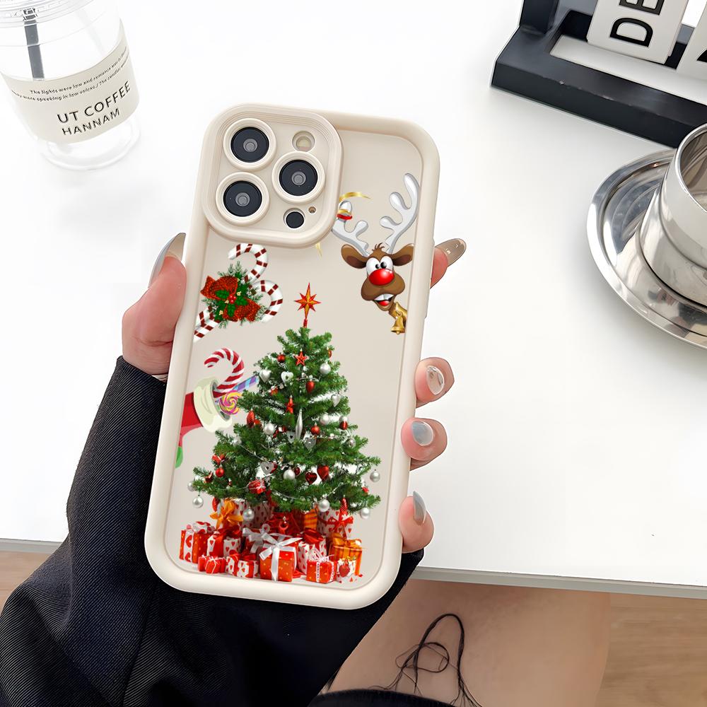 Coque de téléphone Père Noël Arbre de Noël Silicone Souple Pour IPhone 17 16 15 14 13 12 Mini 11 Pro Max Plus Protection Objectif Caméra Cov