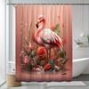 1pc Elegant Flamingo Animal Print Shower Curtain Bathtub Partition Hanging Fabric with Floral Pattern, Polyester Material,