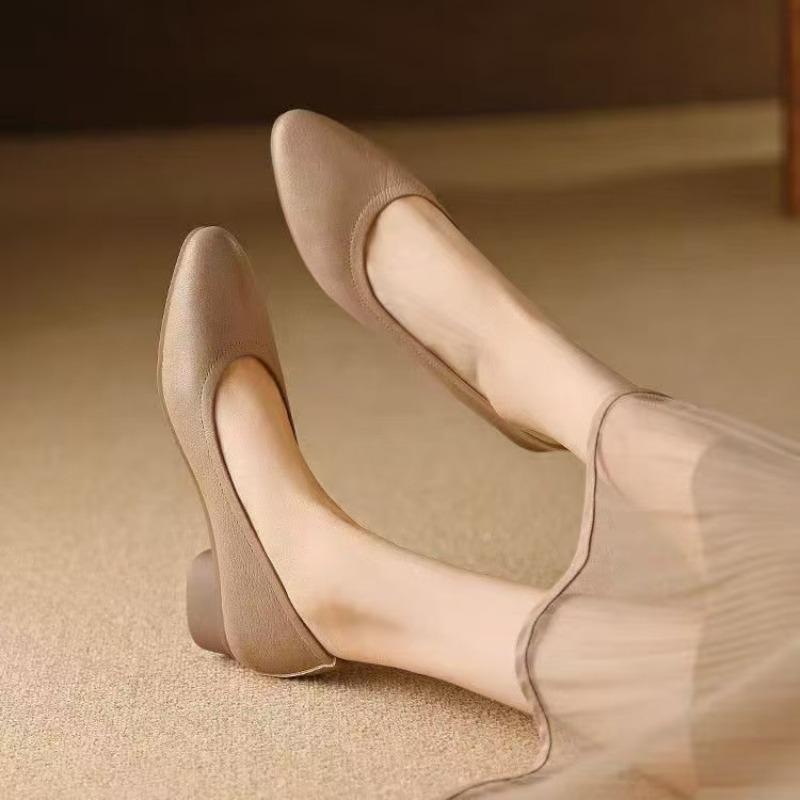 Scarpe basse versatili a un pedale con tacco alto per pendolarismo, leggere, a bocca singola, da donna, autunnali, con tacco spesso, scarpe professionali da lavoro