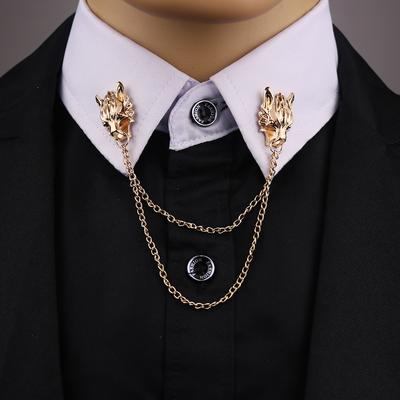 Moda Personalità Lega Spilla Lupo Spilla Abbigliamento Camicia Collo Spille a Risvolto Metallo Catena Lunga Spille con Nappa Regalo per Uomini Gioielli