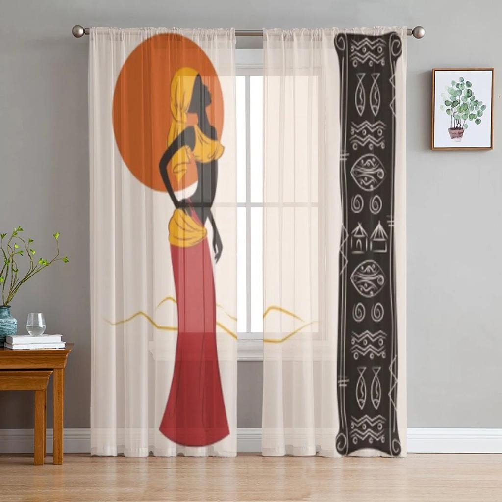 African Woman Ethnic Style Tulle Sheer Curtains for Living Room the Room Bedroom Kitchen Decoration Voile Organza Curtains