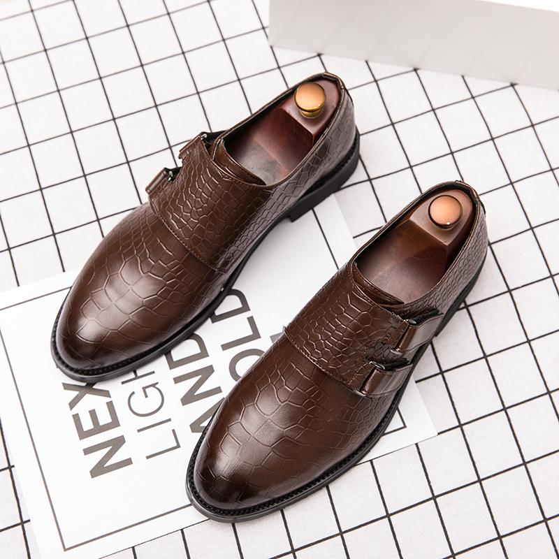 Business Men's Fashion Business Dress Pointed Office Shoes Genuine Leather Shoes Mens Buckle Casual Wedding Luxury Derby Shoes