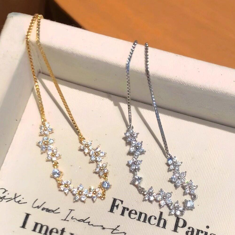 Pulling Design Floral Bracelet Adjustable Crystal Bracelet Fashion Zircon Bracelet  Jewelry Gift