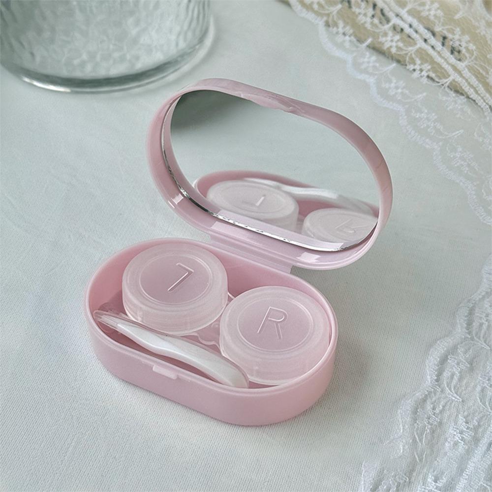 With Mirror Eye Care Kit Creamy Color Storage Box Portable Contact Lens Case  For Women