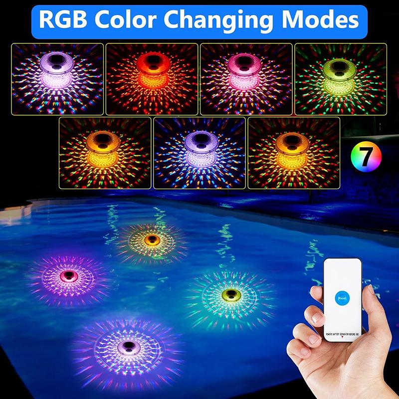 שדרוג 2025 מצוף כלור סולארי לבריכה, פנסים לבריכה שצפים עם שלט רחוק, 8 תאורות, מצב תזמון, עמיד למים IPX68