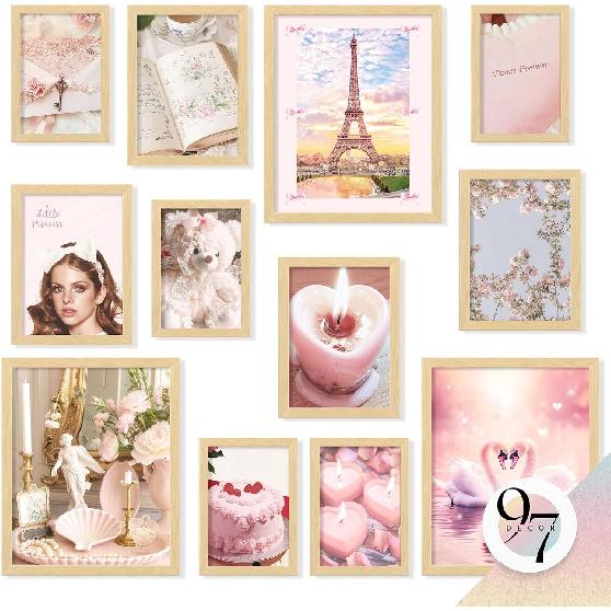 97 Decor Pink Coquette Room Decor Aesthetic - Coquette Wall Decor, Coquette Posters For Room Aesthetic Pink Collage Kit For Teen Girls Dorm Bedroom,