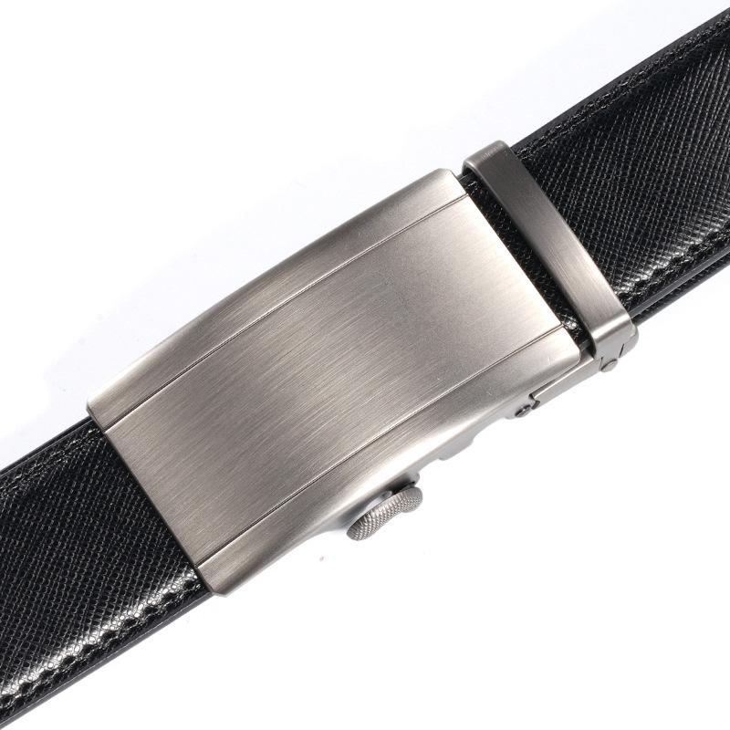 Genuine Leather Men's Automatic Buckle Cowhide Belt Alloy Buckle Business Casual Trousers Belt Middle Aged and Young People's Belt