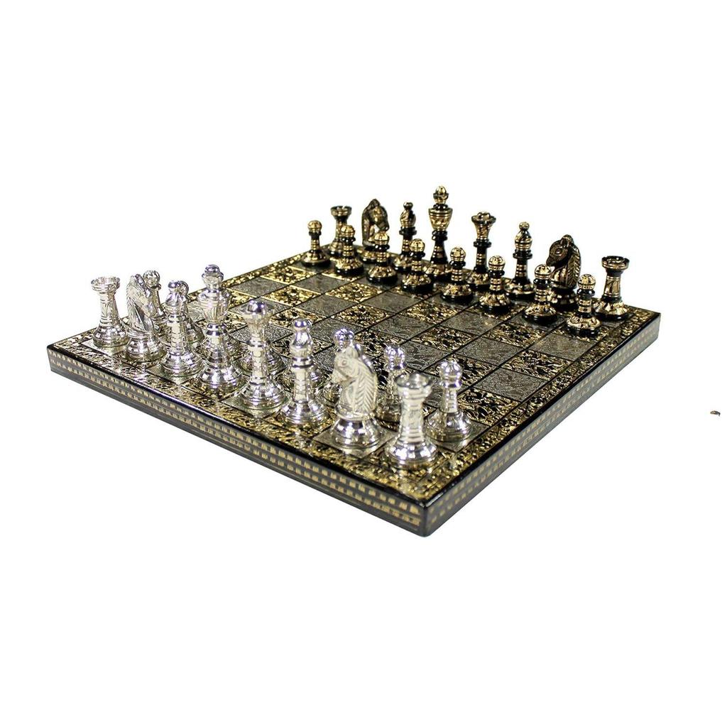 Collectible Complete Brass Chess Game Board Set With 100% Brass Chess Pieces Chessman Coins Pawns,for Adult