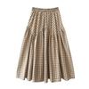 Women Midi Skirt Plaid Print Stitching Design A-Line Skirt Elastic High Waist Retro Style Swing Skirt Daily Wear