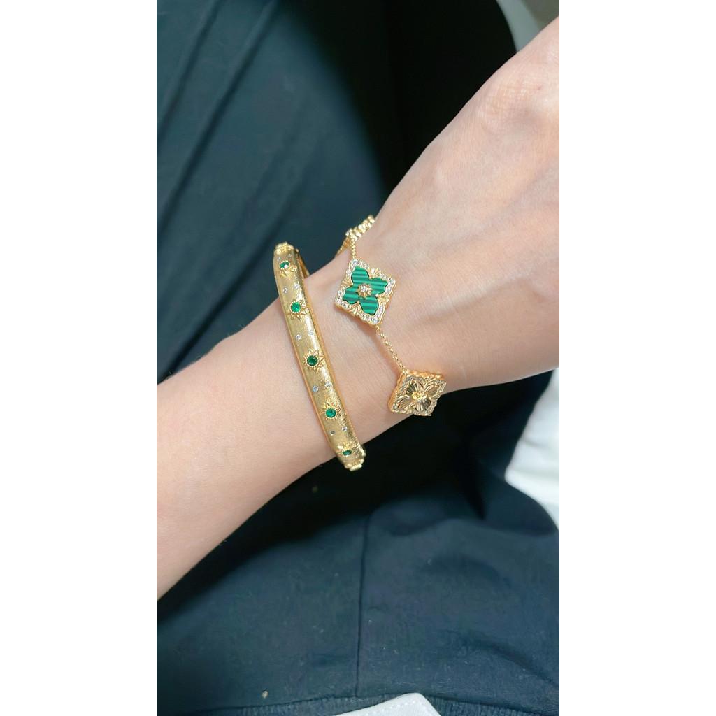 Luksusowa marka biżuterii bransoletka w stylu retro pałacowym z diamentami i szczotkowana, wykonana z materiału bazowego w kolorze sub-złotym, grubo pozłacana 18-karatowym złotem wysokiej jakości