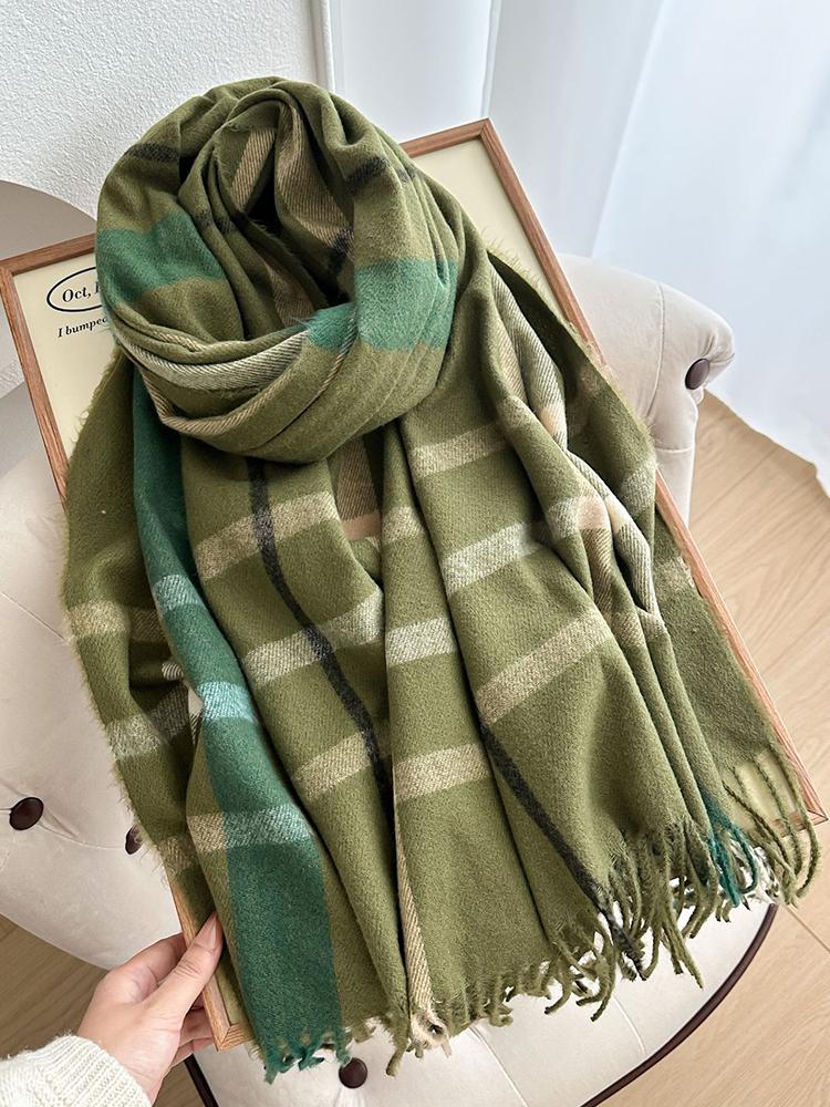 Women Winter Knitted Scarf Headscarf Lady Men Casual Double Sided Plaid Tassel Scarve Male Foulard Wrap Shawl New Unisex Korean