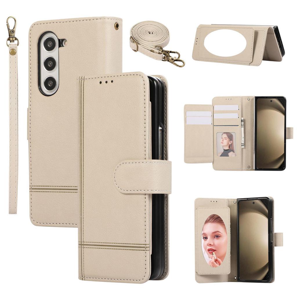 Samsung Z Fold 6/7 Mirror Flip Crossbody Leather Phone Case with Card Holder