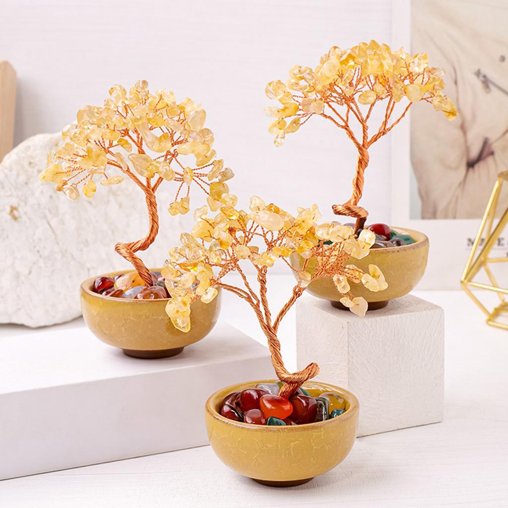 Natural Crystal Crushed Stone Wealth Tree Natural Healing Gemstone Crystal Bonsai Fortune for Good Luck Home Decors