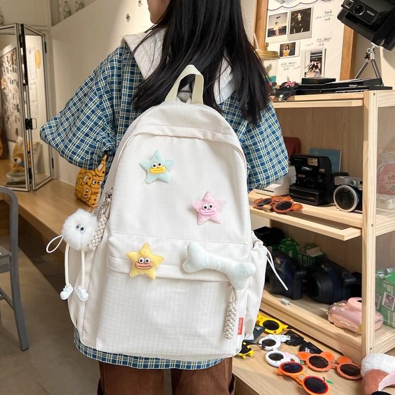 Solid Color Women's Backpack Large Capacity Student School Bag